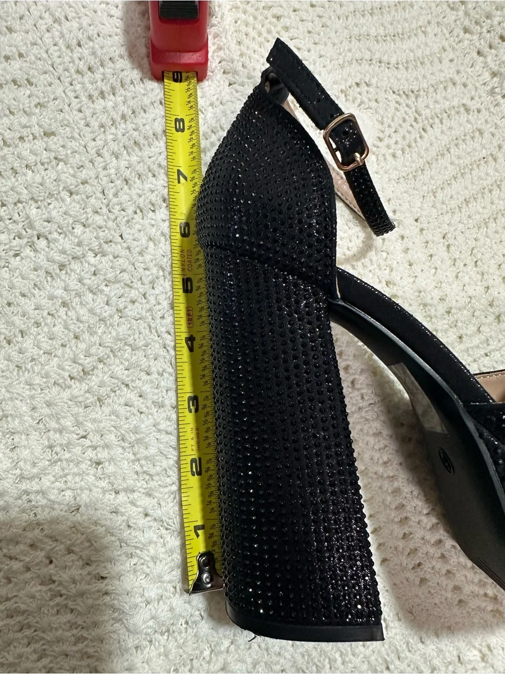 Amazon Black Crystal-Accented Platform Block Heel Sandals